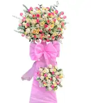 Kệnh Hoa Chúc Mừng 2 Tầng Tone Hồng Mix Tổng Hợp - Mã: I-134 - Giá: 1.300.000đ