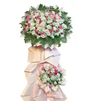 Kệ Hoa Chúc Mừng Tone Hồng Đẹp 2 Tầng