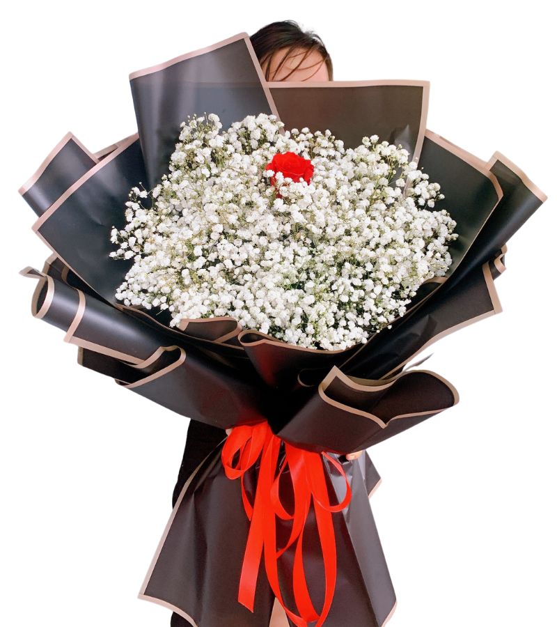 Bó Hoa Baby Tone Trắng Đen Xinh