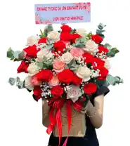 Giỏ Hoa Chúc Mừng Tone Đỏ Kem