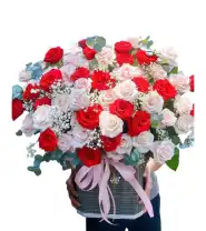 Giỏ Hoa Tone Hồng Khai Trương May Mắn